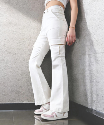 DOLCE CRUDO Boot-Leg Women White Jeans