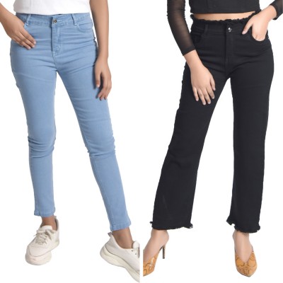 Veneto Brooks Regular Women Light Blue, Black Jeans(Pack of 2)