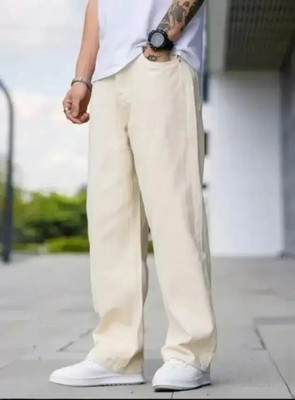 White leapard Loose Fit Men Beige Jeans