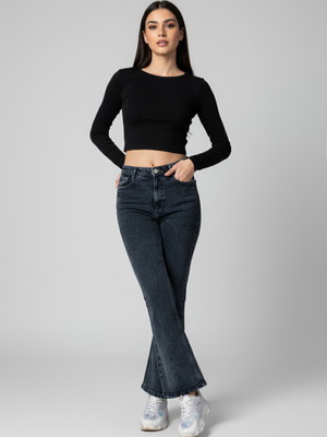 OMG CREATION Boot-Leg Women Dark Grey Jeans