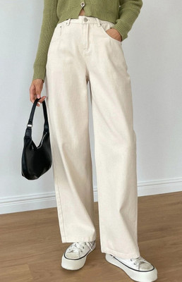 N J FASHION Straight Fit Women Beige Jeans