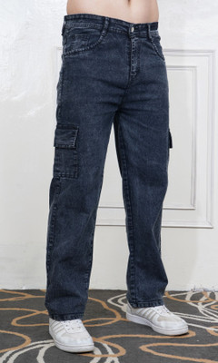 White leapard Loose Fit Men Grey Jeans