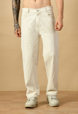White leapard Loose Fit Men Beige Jeans