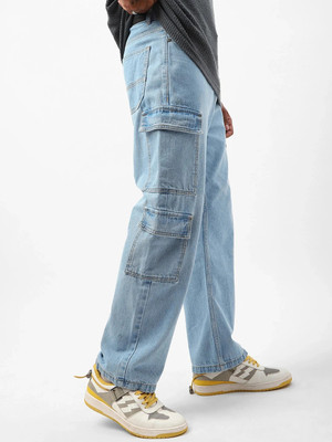 BEWAKOOF Baggy Washed Cargo Loose Fit Men Blue Jeans