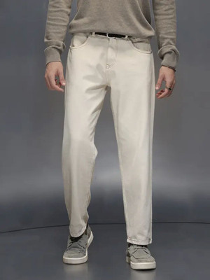 Flaring Relaxed Fit Men Beige Jeans
