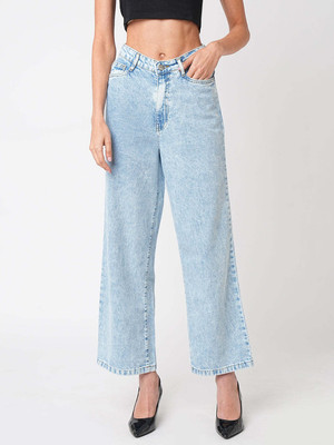 Kraus Jeans Women Blue High-Rise Wide Leg Jeans Relaxed Fit Women Blue Jeans
