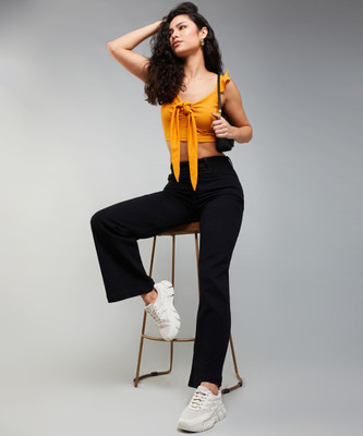 DOLCE CRUDO Boot-Leg Women Black Jeans
