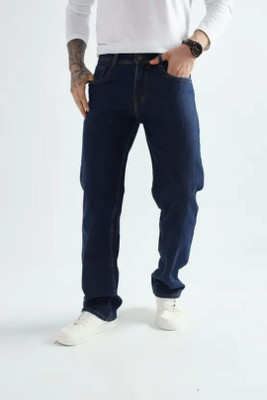 White leapard Relaxed Fit Men Dark Blue Jeans
