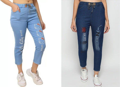 Neha fab Jogger Fit Girls Dark Blue, Light Blue Jeans(Pack of 2)