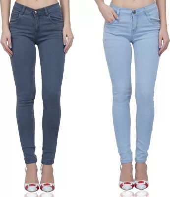 Kitty Fashion Skinny Women Grey, Blue Jeans(Pack of 2)