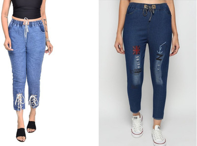 Neha fab Jogger Fit Girls Dark Blue, Light Blue Jeans(Pack of 2)