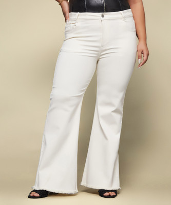 Miss Chase Boot-Leg Women White Jeans