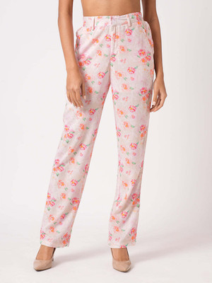 Kraus Jeans Women Soft Pink High-Rise Relaxed Straight Fit Pants Relaxed Fit Women Pink, White Jeans