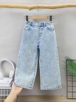 Thekids Loose Fit Girls Light Blue Jeans