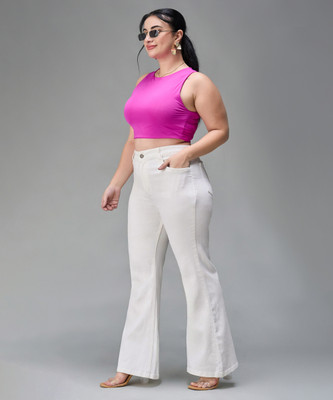 Miss Chase Boot-Leg Women White Jeans