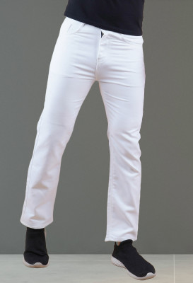 White leapard Relaxed Fit Men White Jeans