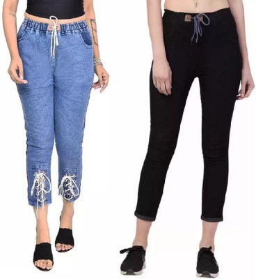 GLAMHOOD Jogger Fit Girls Black, Blue Jeans(Pack of 2)