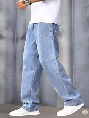 Fanqew Loose Fit Men Light Blue Jeans