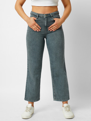 Kraus Jeans Women Grey High-Rise Loose Straight Jeans Straight Fit Women Grey Jeans