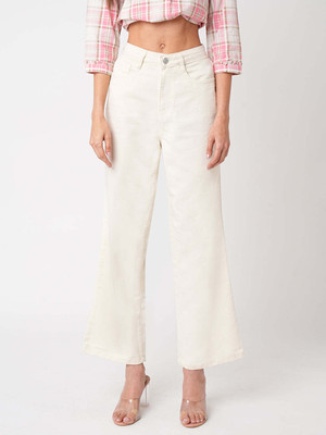 Kraus Jeans Women Ecru High-Rise Wide Leg Jeans Relaxed Fit Women White Jeans