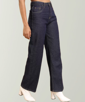 Flaring Loose Fit Women Dark Blue Jeans
