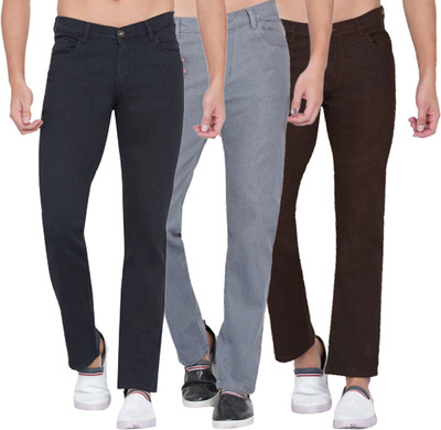 Dais Multicolor Strechable Jeans for Straight Fit Men Black, Grey, Brown Jeans(Pack of 3)