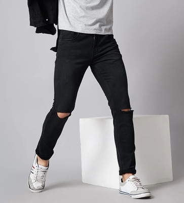 POKHINDA Skinny Men Black Jeans