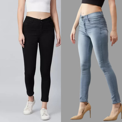 seetoo Skinny Women Black, Light Blue Jeans(Pack of 2)
