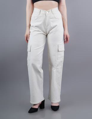 White leapard Loose Fit Women Beige Jeans