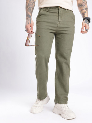 Glitchez Relaxed Fit Men Green Jeans