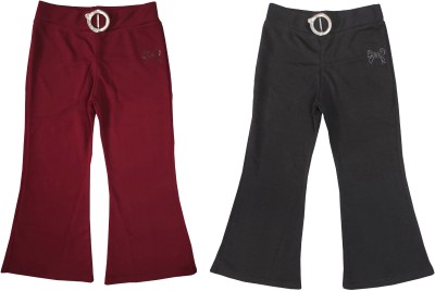 adibaba Flared Girls Grey, Maroon Jeans(Pack of 2)