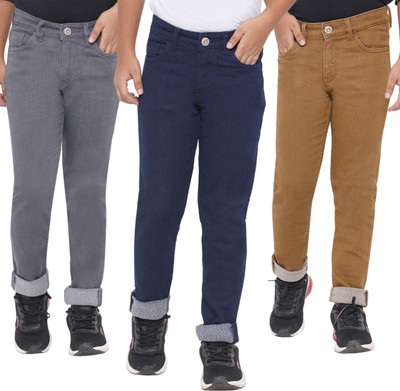 Dais Slim Boys Dark Blue, Grey, Brown Jeans(Pack of 3)