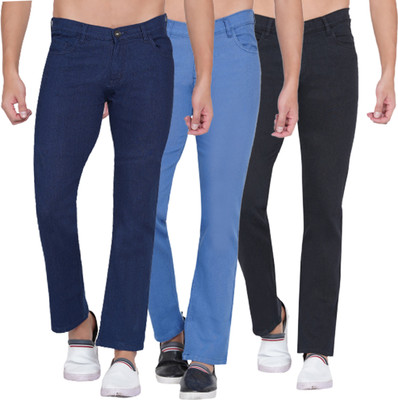 Dais Multicolor Strechable Jeans for Straight Fit Men Dark Blue, Light Blue, Black Jeans(Pack of 3)