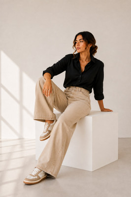 zayla Wide Leg Women Beige Jeans