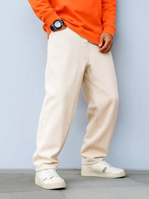 Flaring Loose Fit Men Beige Jeans