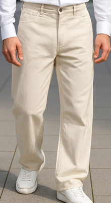 Glossy Straight Fit Men White Jeans