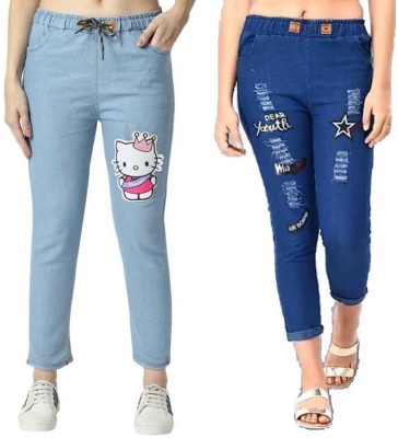 Manana Jogger Fit Girls Blue Jeans(Pack of 2)