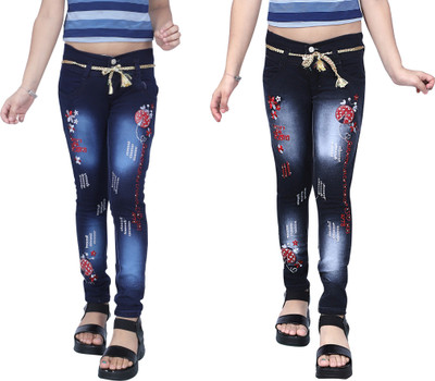 Kundan Slim Girls Dark Blue, Black Jeans(Pack of 2)
