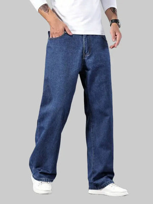 White leapard Loose Fit Men Dark Blue Jeans