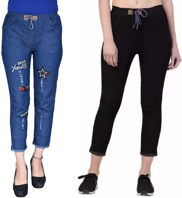 HouseOfCommon Jogger Fit Women Dark Blue, Black Jeans(Pack of 2)