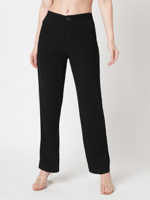Kraus Jeans Women Black High-Rise Loose Straight Jeans Flared Women Black Jeans