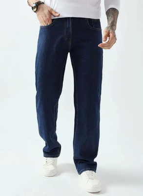 White leapard Loose Fit Men Dark Blue Jeans
