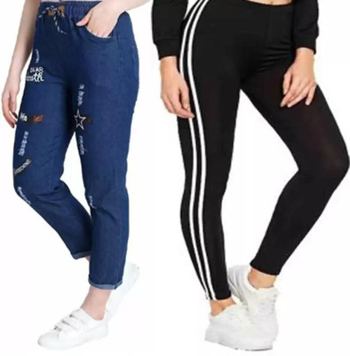 HouseOfCommon Jogger Fit Women Blue, Black Jeans(Pack of 2)