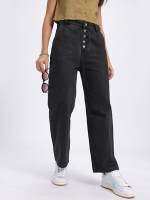 Glitchez Relaxed Fit Women Black Jeans