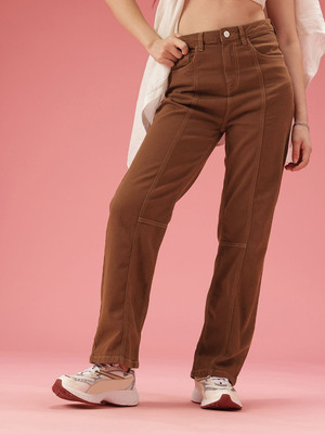 Dressberry Straight Fit Women Brown Jeans