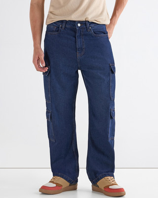 BEWAKOOF Baggy Washed Cargo Loose Fit Men Blue Jeans