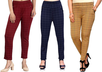 Aaviha Maroon, Blue, Beige Jegging(Checkered)