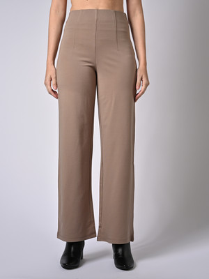 Kraus Jeans Women High-Rise Wide Leg Treggings Comfort Fit Women Brown Trousers