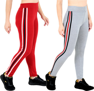 YUALIN CREATION Grey, Red Jegging(Striped)