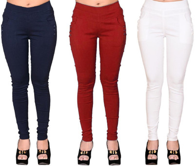 FeelBlue Dark Blue, Maroon, White Jegging(Solid)